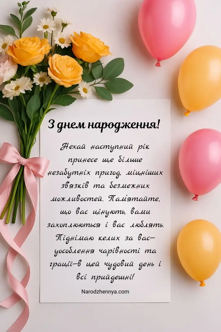 Вітання з Днем народження для жінки українською мовою