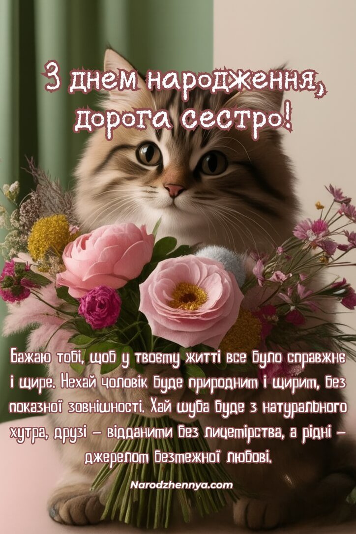 Святкова листівка сестрі з днем народження