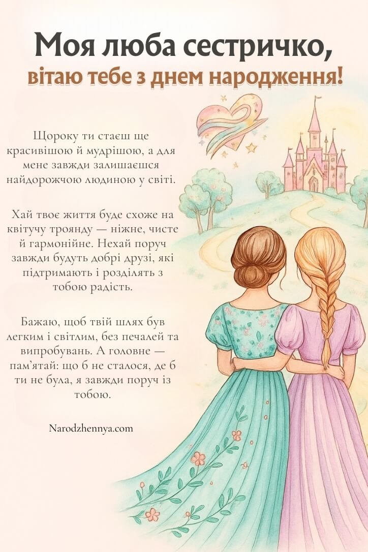 Вітання сестрі з днем ​​народження листівкою