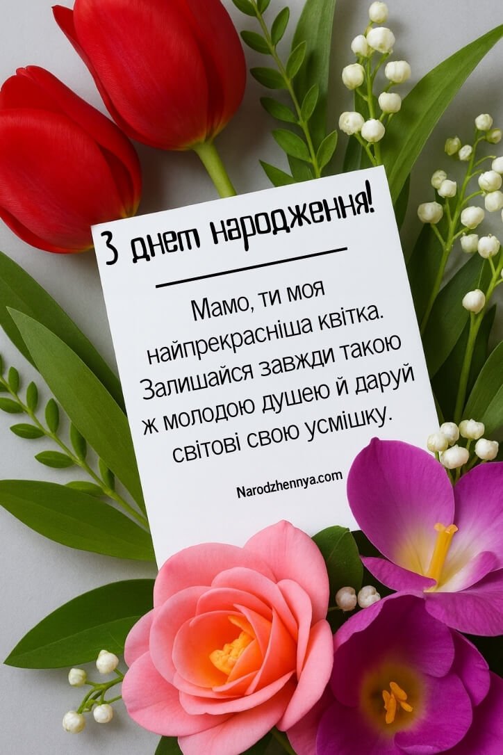 листівка з днем ​​народження мамі з квітами